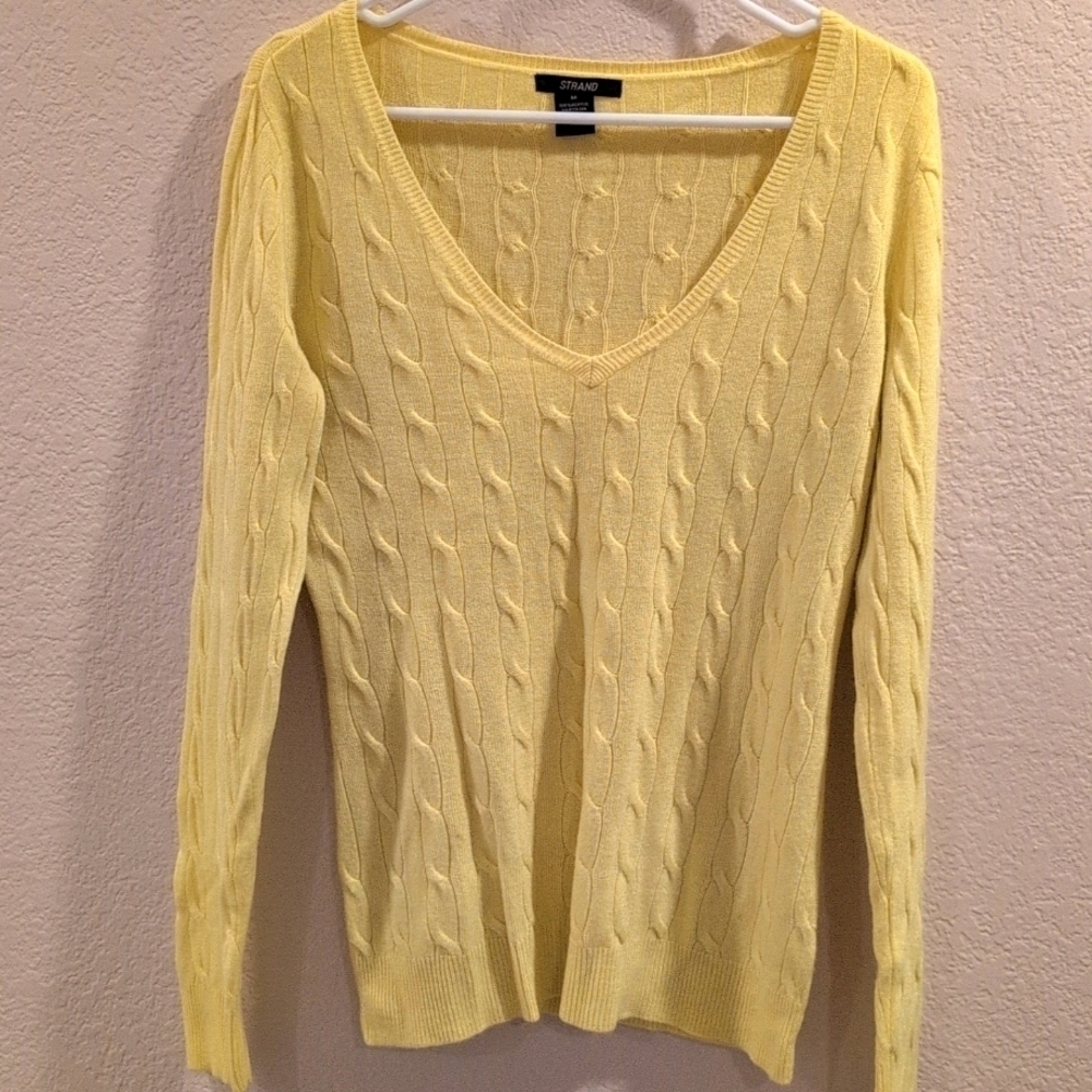 Strand V neck sweater, size Medium, yellow color,100% acrylic.GUC.